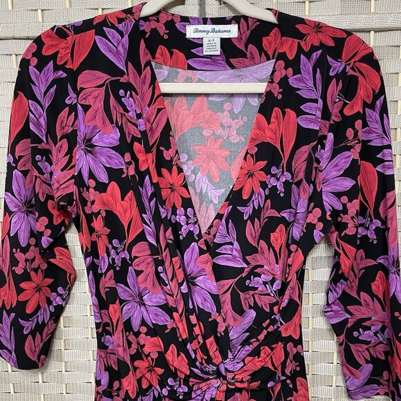 TOMMY BAHAMA Clara Faux Wrap Dress Size S Joyful Jewel Floral Slinky Knit EUC - Picture 4 of 11